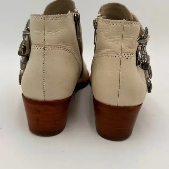 Frye Cream Ankle Boots with Silver Buckles - Picture 6 of 11